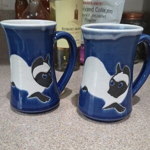 Blue and White Cat Design Ceramic Mugs